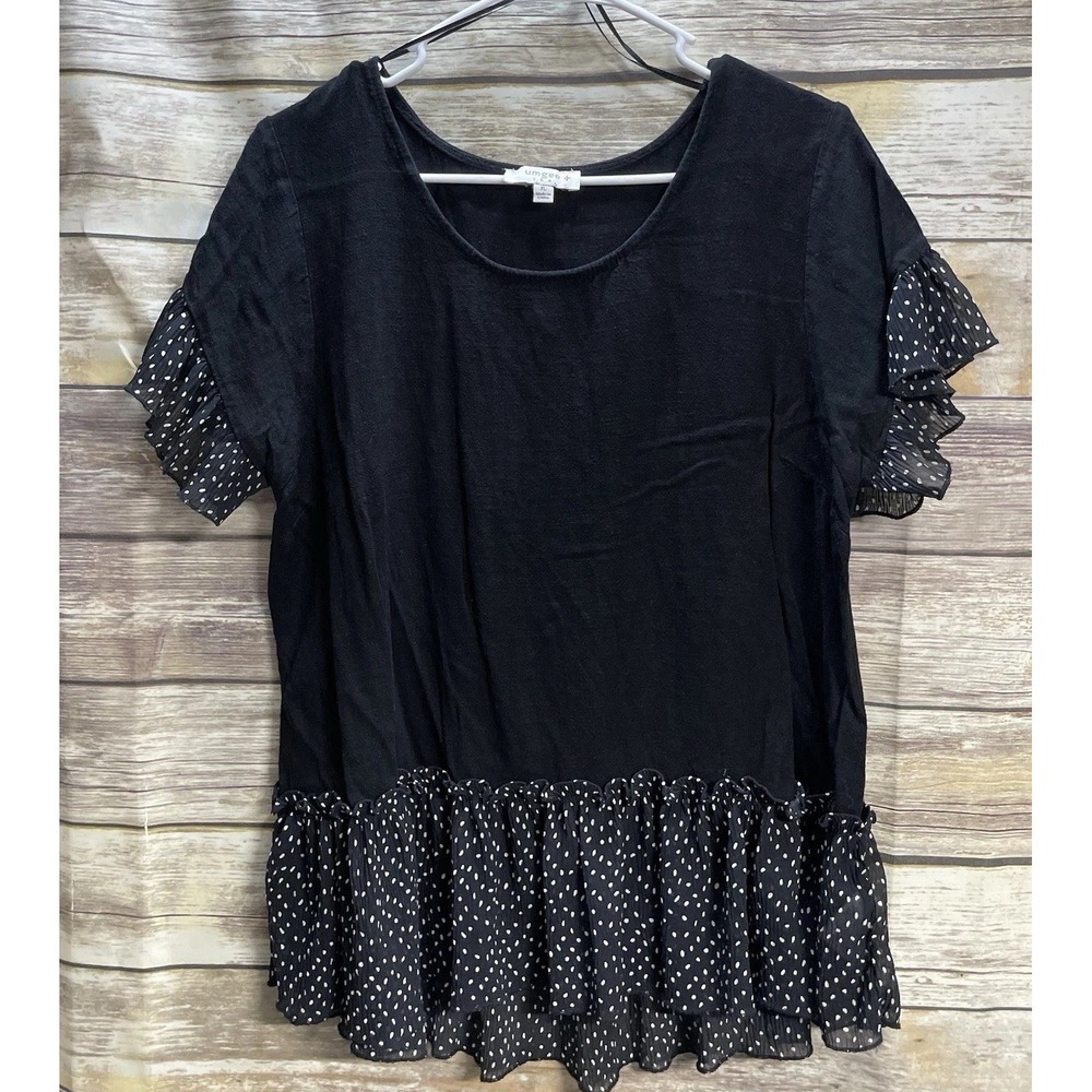 Umgee XL Black Short Sleeve Solid with Polka dot arms bottom‎ Linen Cotton